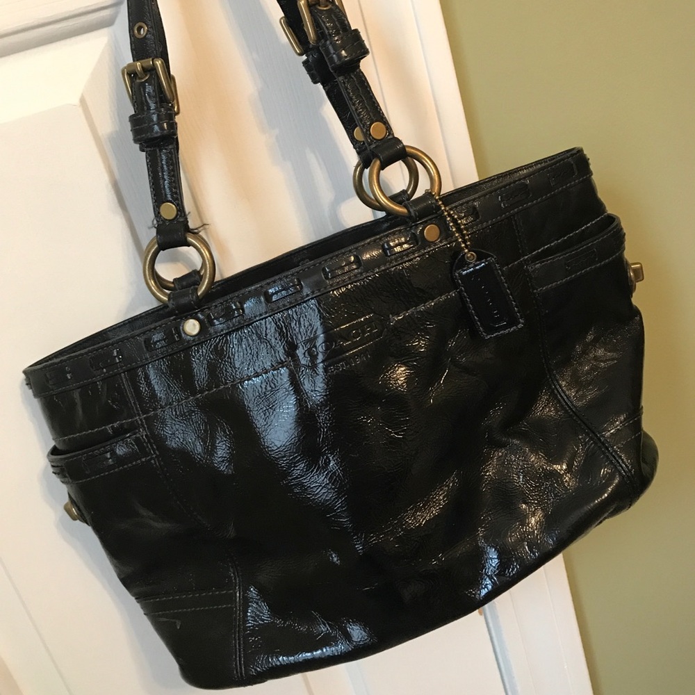 Black patent leather Coach tote handbag!